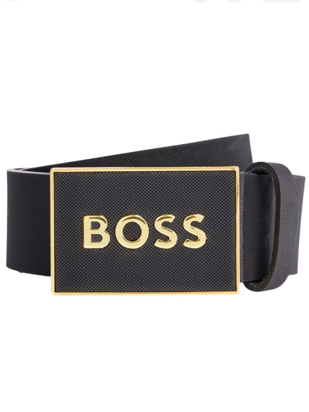 100% Authentic Boss by Hugo Boss Men’s Black Leather Belt + Gold Logo Buckle NWT